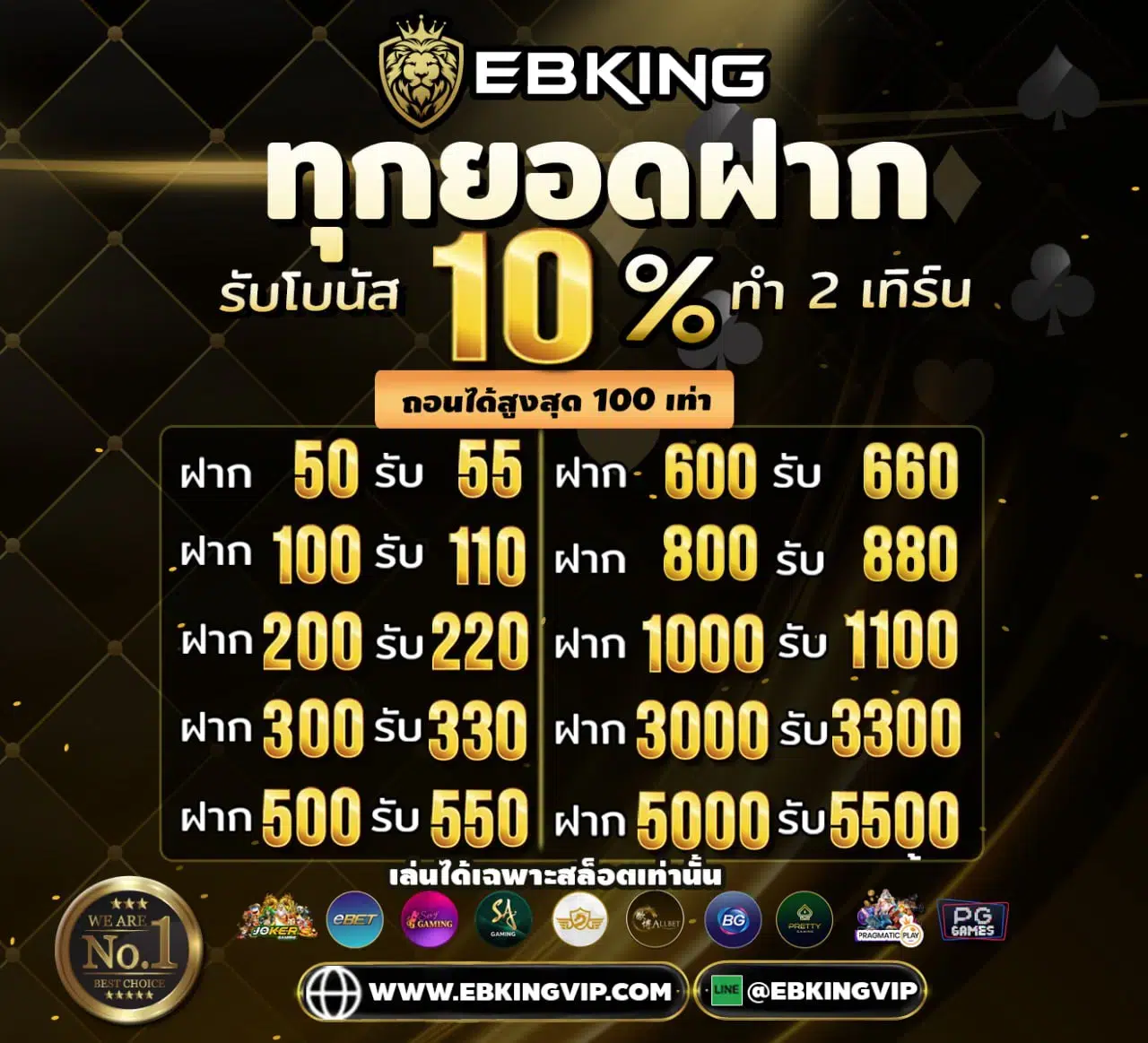 ทุกยอดฝากในระบบ EBKINGBET รับโบนัสเพิ่ม 10%